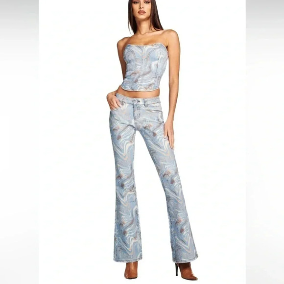 I.AM.GIA Calee Pant Flare Wide Leg High Waisted Jeans Printed Size S - Picture 2 of 11